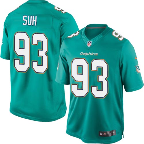 Youth Elite Ndamukong Suh Nike Jersey Aqua Green Home - #93 NFL Miami Dolphins